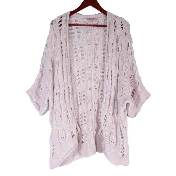 Calypso Women Size 1 Lilac Purple Cardigan Sweater Crochet Knit S/S Alpaca Shirt - Picture 2 of 9